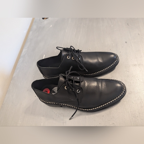 Miista London "Adelaide" Black Leather Oxfords with metal chain trim Sz 7.5 US - Picture 6 of 13